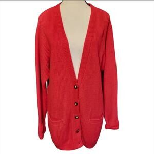 Vintage LizSport Berry Red Oversized Knit Cardigan Button Down Sweater Women's S